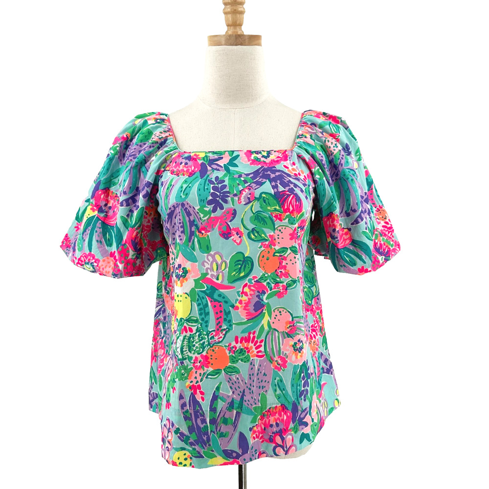 Lilly Pulitzer Lettie Puff Sleeve Top XS Resort-Wear Pastel Vacation Preppy
